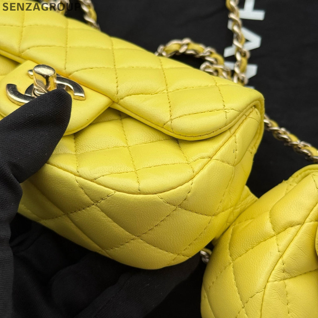 Chanel Vintage CF Mini Double Flap Chain Shoulder Bag Yellow Gold Hardware