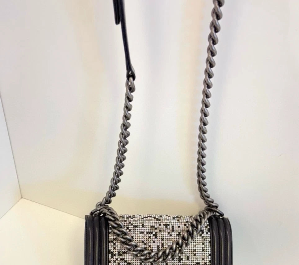 Chanel Leboy PM Shoulder Bag Crossbody Bag Push Lock Silver Women