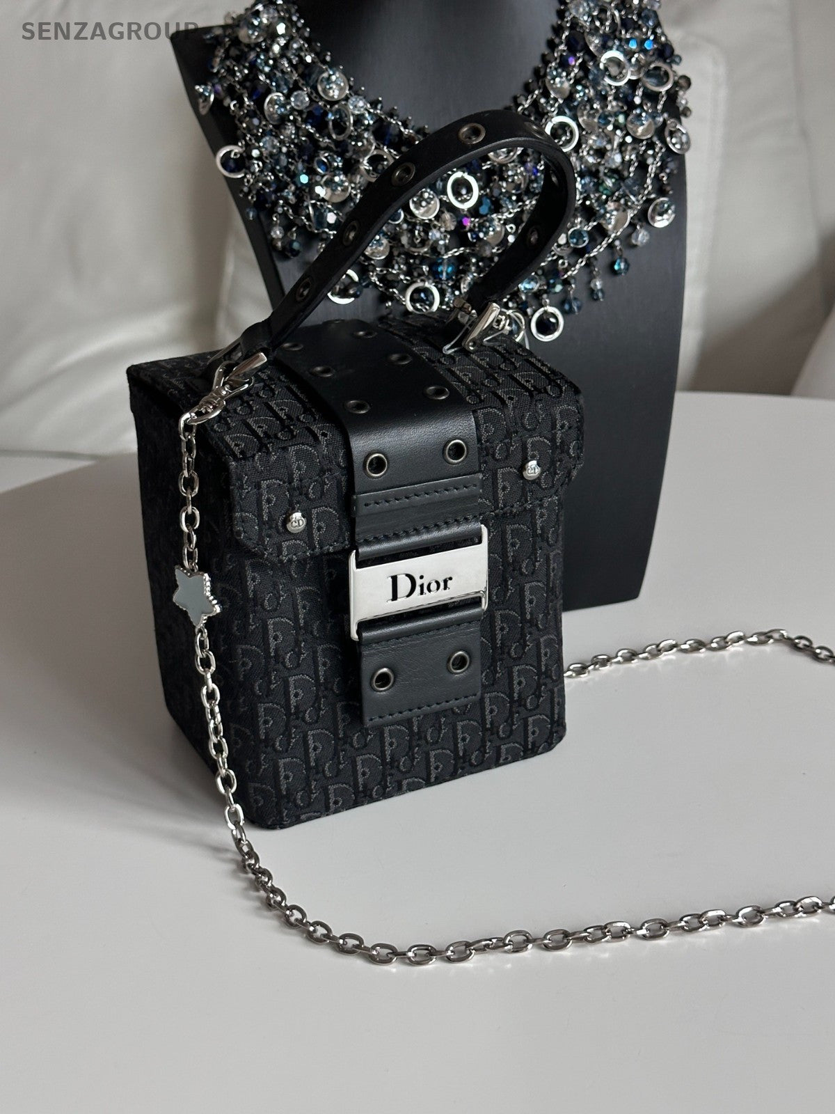 Christian Dior Punk Top Handle box Monogram Chain Shoulder Handbag Canvas