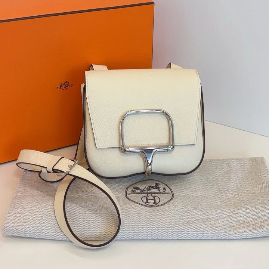 Hermes Della Mini Shoulder Bag White Silver Classic Used Women