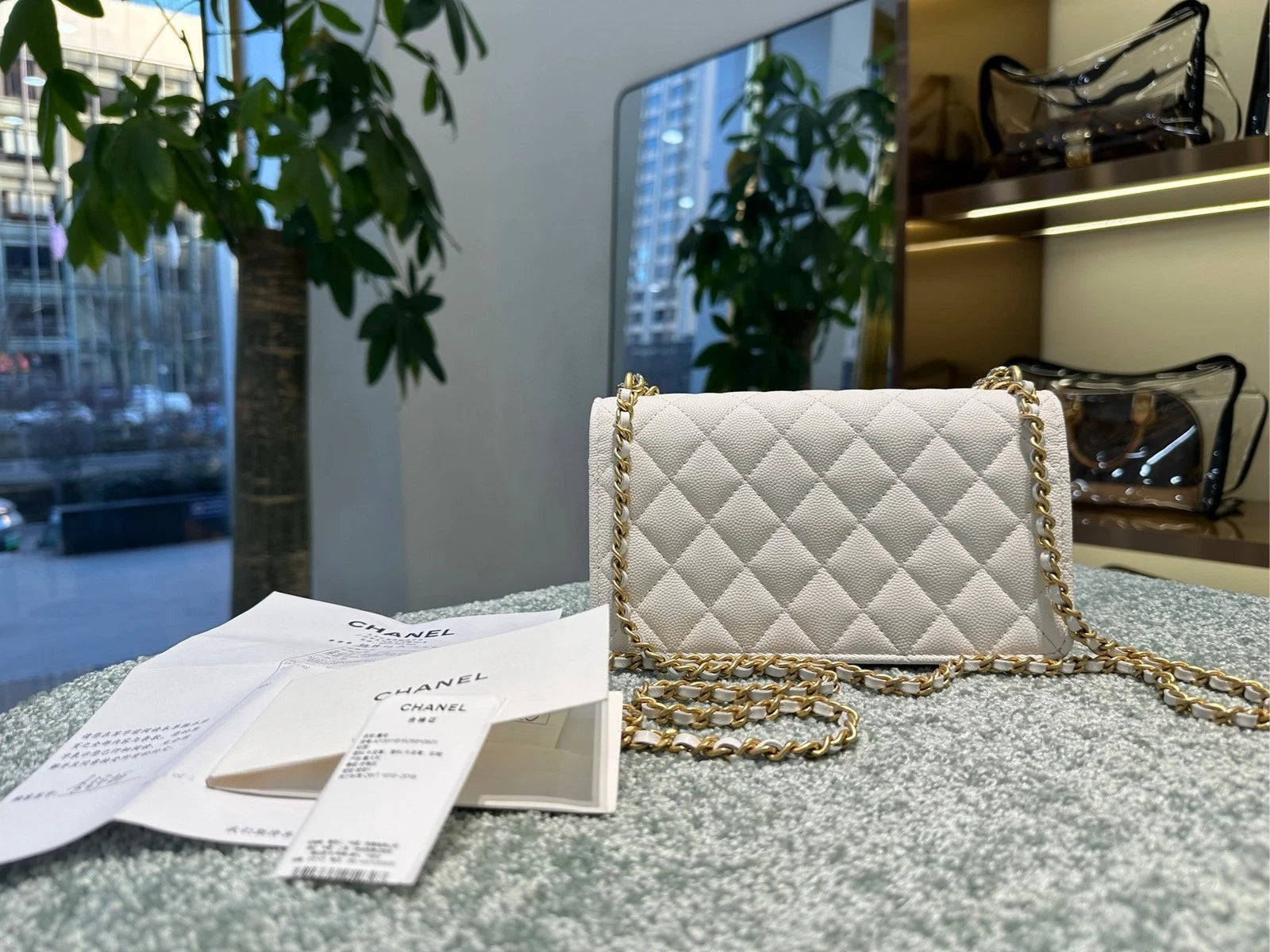New Chanel Bow WOC Caviar Leather Chain Bag For Women