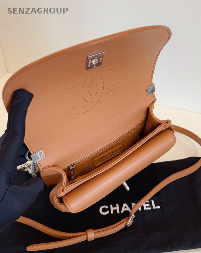 CHANEL Saddle PM Calfskin Rivet caramel color Chain Shoulder bag Crossbody Women