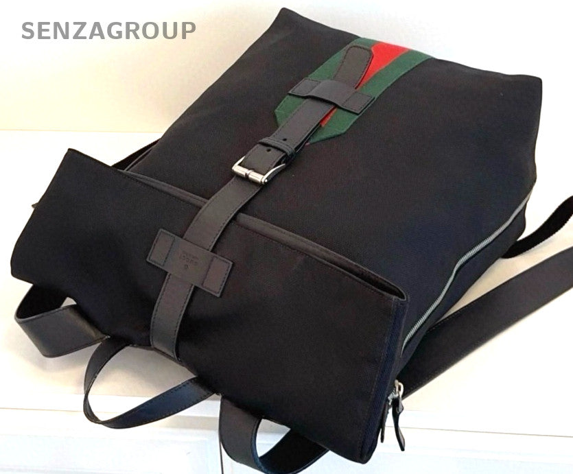 GUCCI Canvas Backpack Black Green Classic Color Shoulder bag