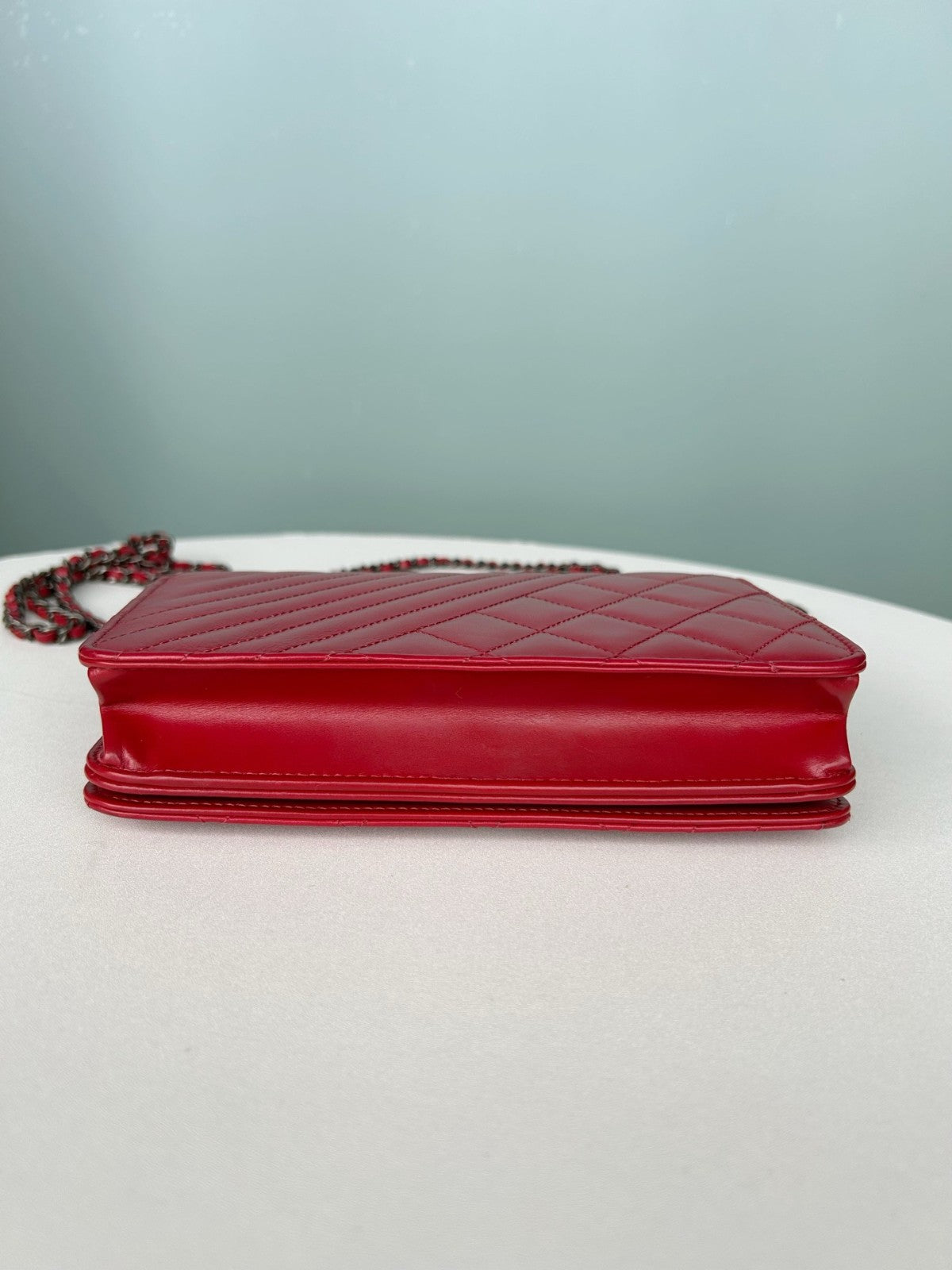 CHANEL CC Woc Oil waxed leather Chain Shoulder bag Crossbody Red Silver Women