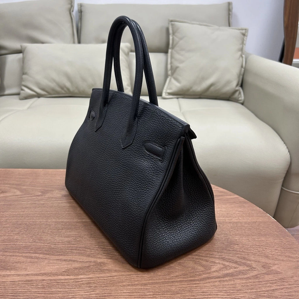 Authentic Hermes Birkin 30 Tote Togo Top Handle Bag Black Silver Hardware