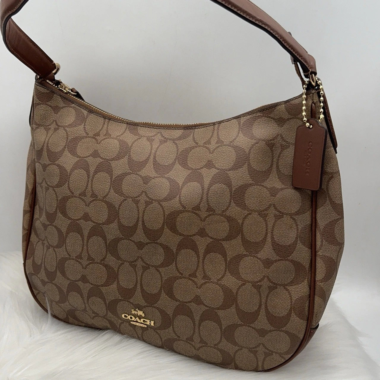 Coach Beige Monogram Canvas Shoulder Underarm Bag For Women
