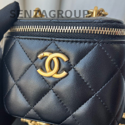Chanel Black Gold Camellia Cosmetic Box Chain Shoulder Bag for Women
