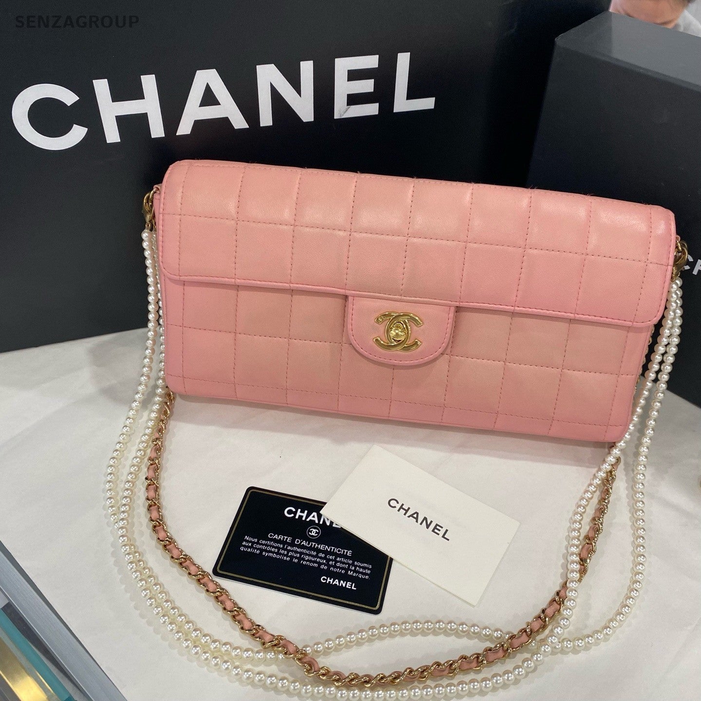 CHANEL Classic Flap CC Logo Chain withe Pearl Strap Shoulder bag Pink Women