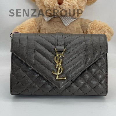 Saint Laurent Envelope Small Chain Shoulder Bag Grey Gold Women's Classic
