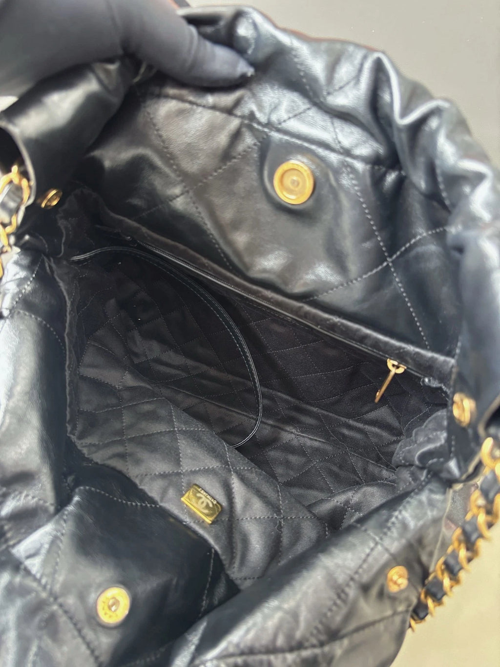 Chanel 22Bag PM Chain Shoulder Bag Crossbody Black Gold Women Classic