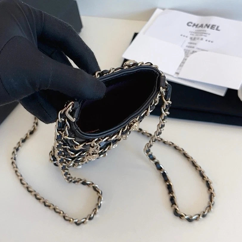 Excellent Chanel Chain 2WAYS Shoulder Crossbody Bag Black Gold Hardware