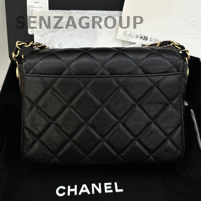 Chanel Classic Flap Black Quilted Caviar Leather Chain Shoulder Bag