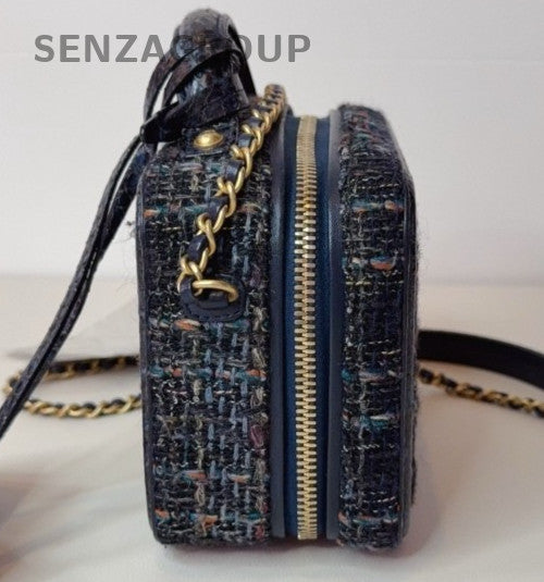 Chanel Lambskin PM CC Logo Chain Shoulder Bag Blue Gold Women Classic Designer