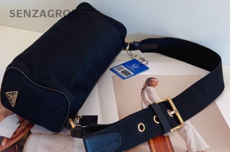 Prada Canvas Baguette Cylinder Armpit Shoulder Bag Black Women