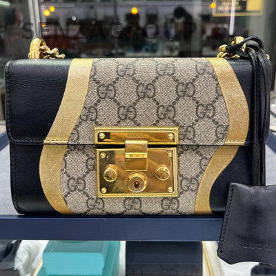 Gucci Padlock Small Black Beige Gold Chain Shoulder Bag Women's Fashion