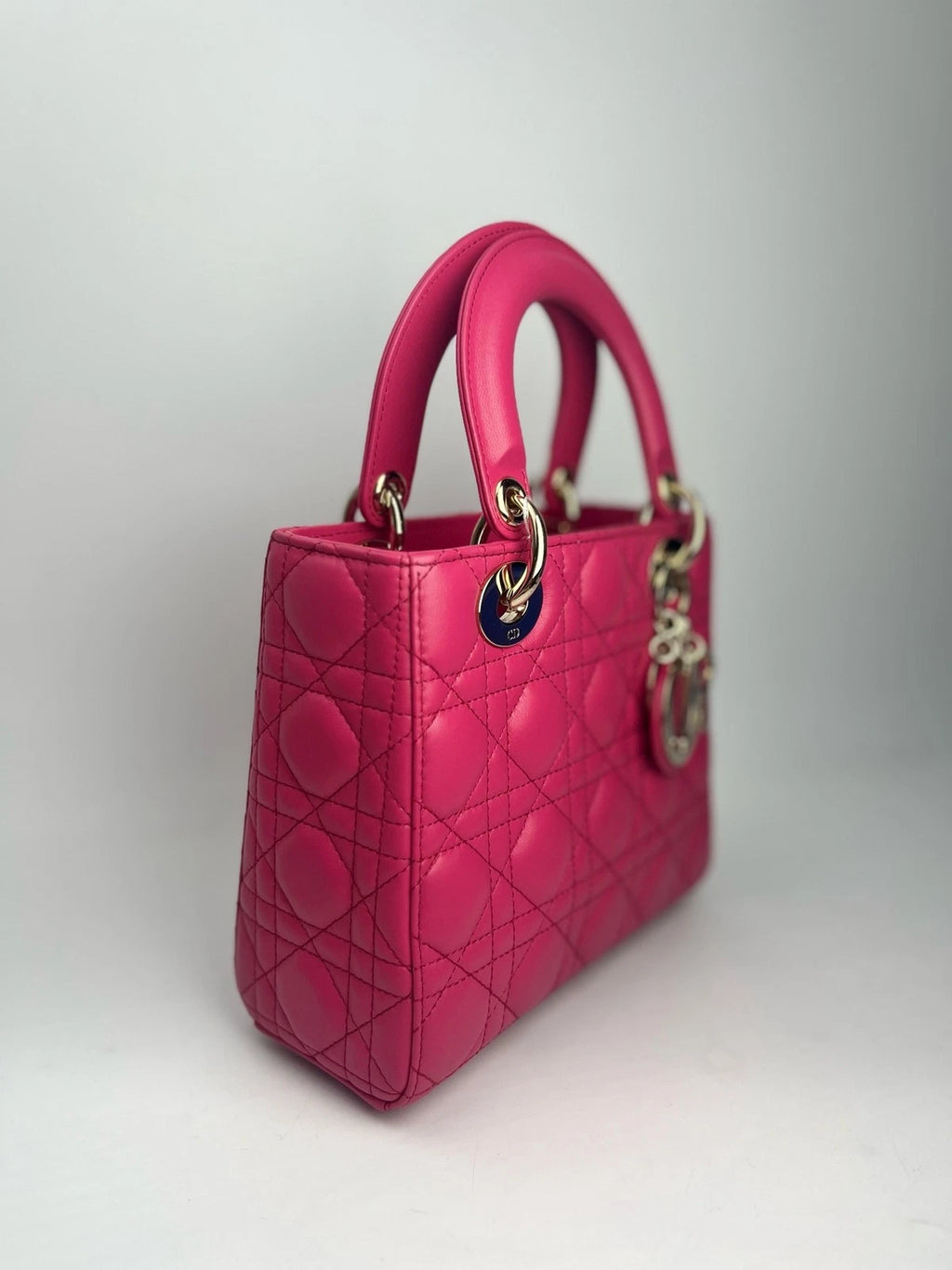 Dior Pink Calfskin Lady Dior 4-Grid Shoulder Bag For Women