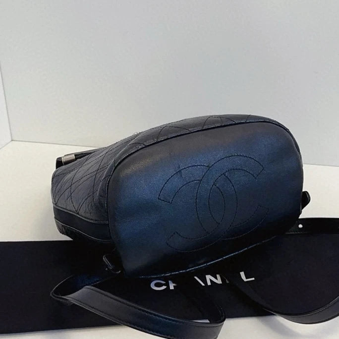 Chanel Diamond Backpack Black Silver Used Women Classic Fashion