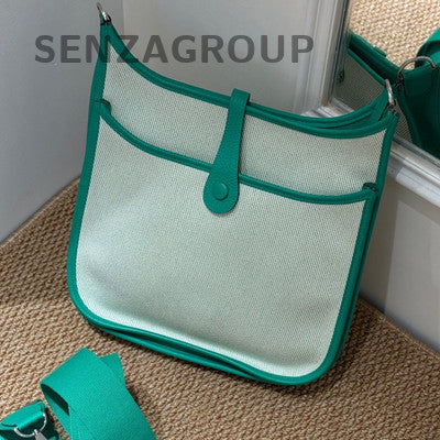Hermès Evelyne 29 Green Canvas & Leather Shoulder Bag Silver Hardware