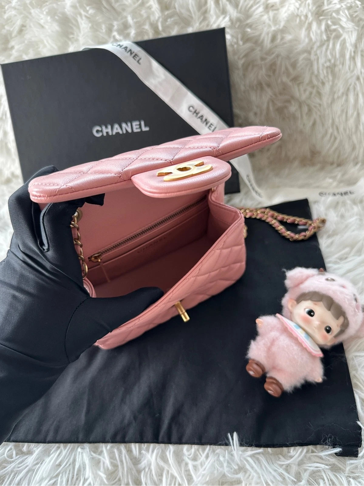 CHANEL Mini Pink Lambskin Gold Ball Crossbody Shoulder Bag Women