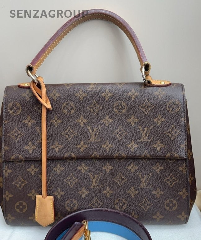 Louis Vuitton Cluny MM Monogram Top Handle Bag Crossbody Brown Gold Women
