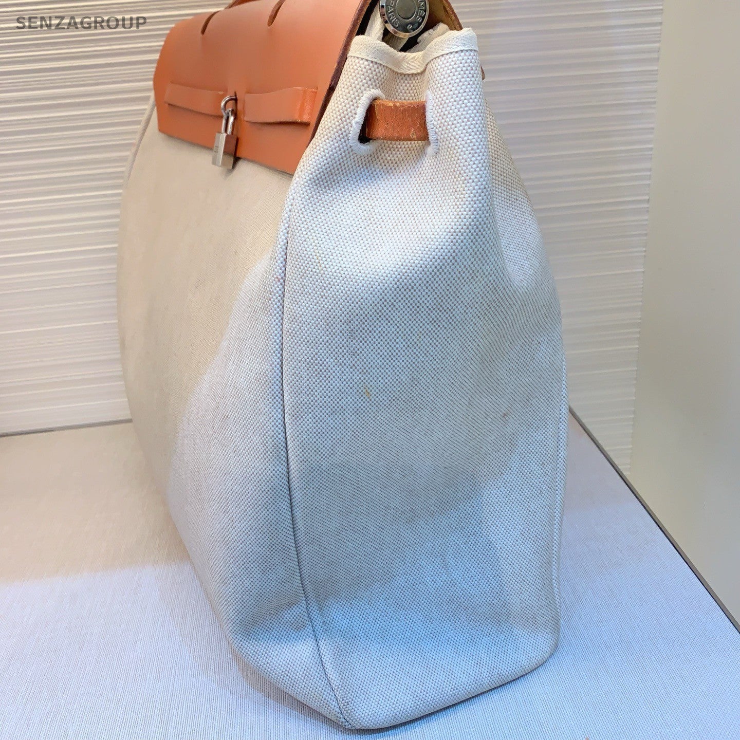 Hermes Herbag 2Way Top Handle Bag Shoulder Bag White Brown Silver Women Classic