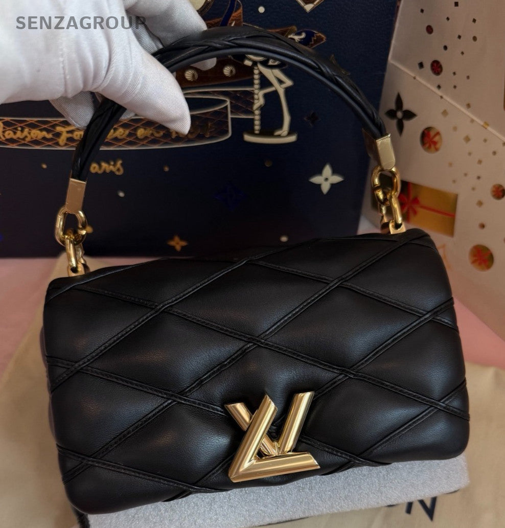 Louis Vuitton GO-14 MM Top Handle Bag Chain Crossbody Black Gold Women Classic