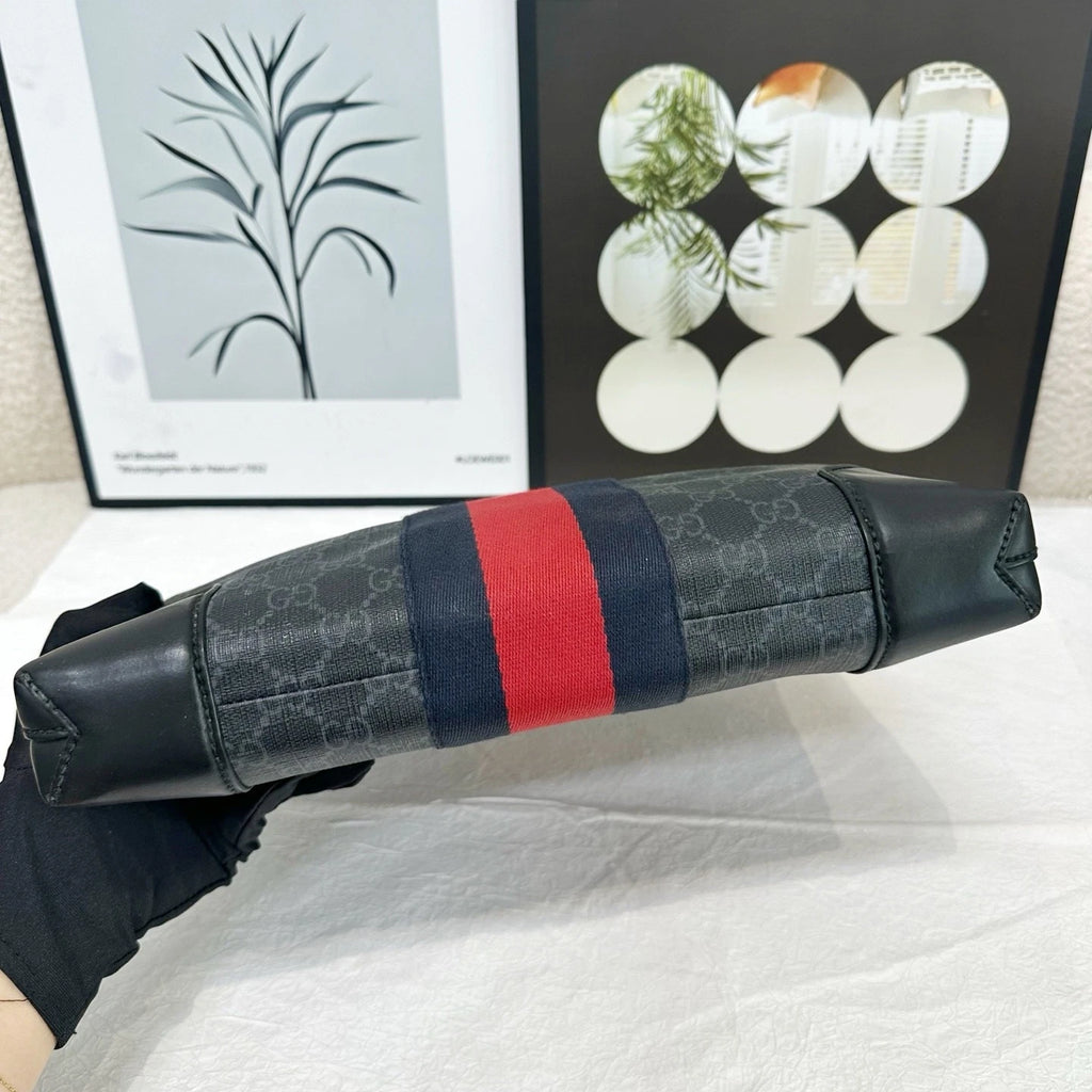 Gucci Black Monogram Stripe Canvas Leather Clutch Bag For Women