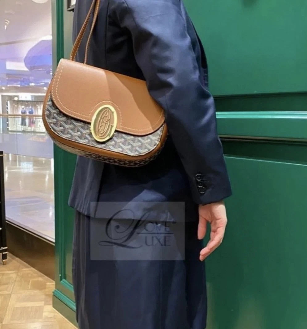 Goyard 233 Brown Leather Messenger Shoulder Crossbody Bag For Women