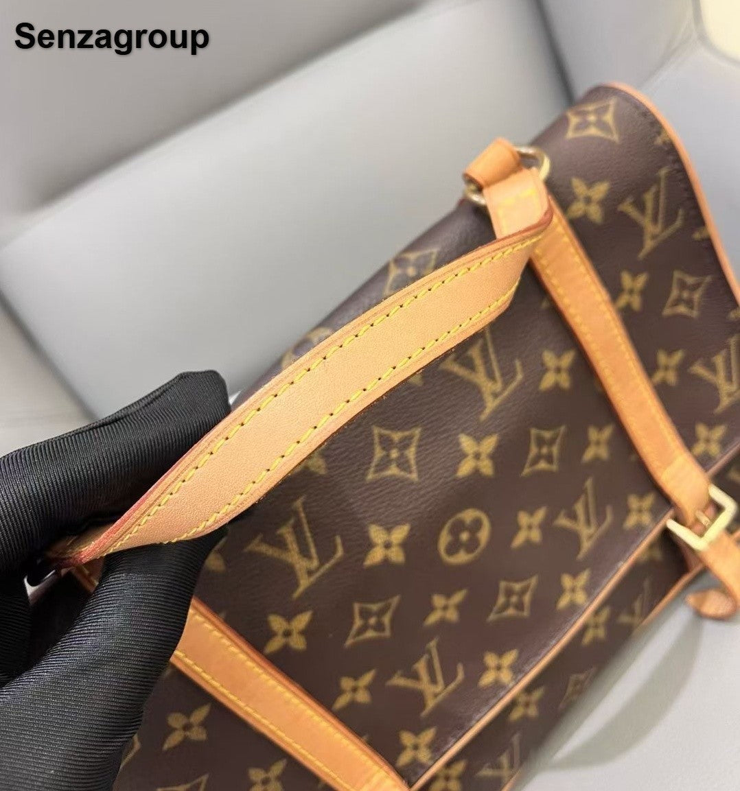 Louis Vuitton Cite GM Monogram Top Handle Shoulder Bag Brown Gold Women Vintage