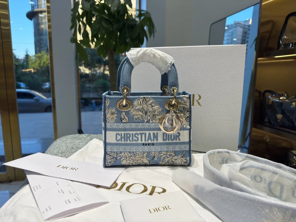 New Dior Lady D-Lite Embroidered Cotton Handbag Shoulder Bag For Women