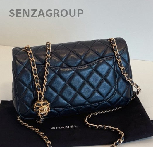 Chanel Classic Flap Mini Chain Shoulder Bag Crossbody Black Gold Women Diamond