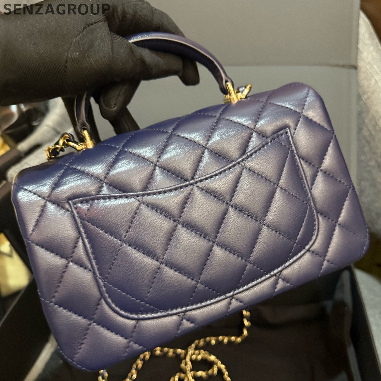 Chanel Classic Flap Mini Blue Gold Chain Shoulder Crossbody Bag Women
