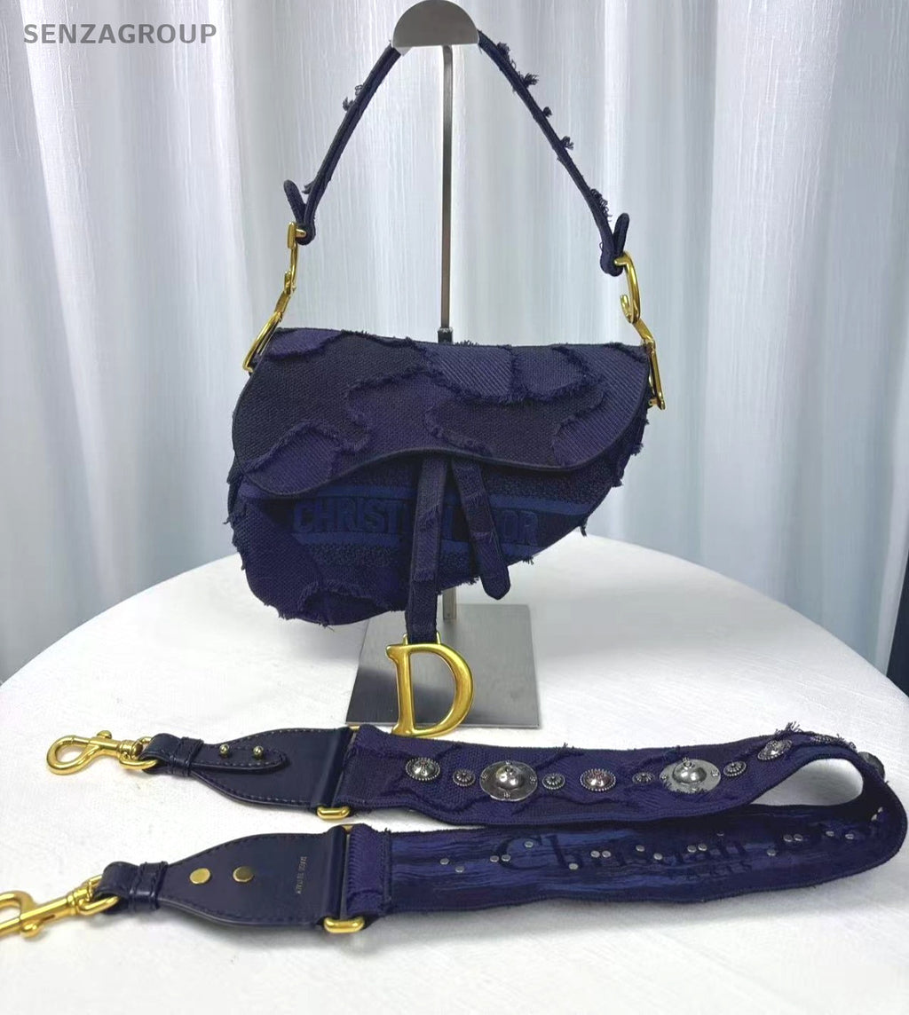 Christian Dior Saddle bag MM Embroidery in blue and black Shoulder bag Women