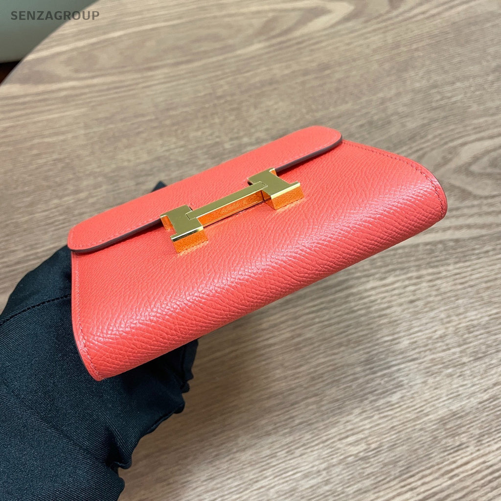 Hermès Epsom Leather Short Wallet Clutch Pink Women
