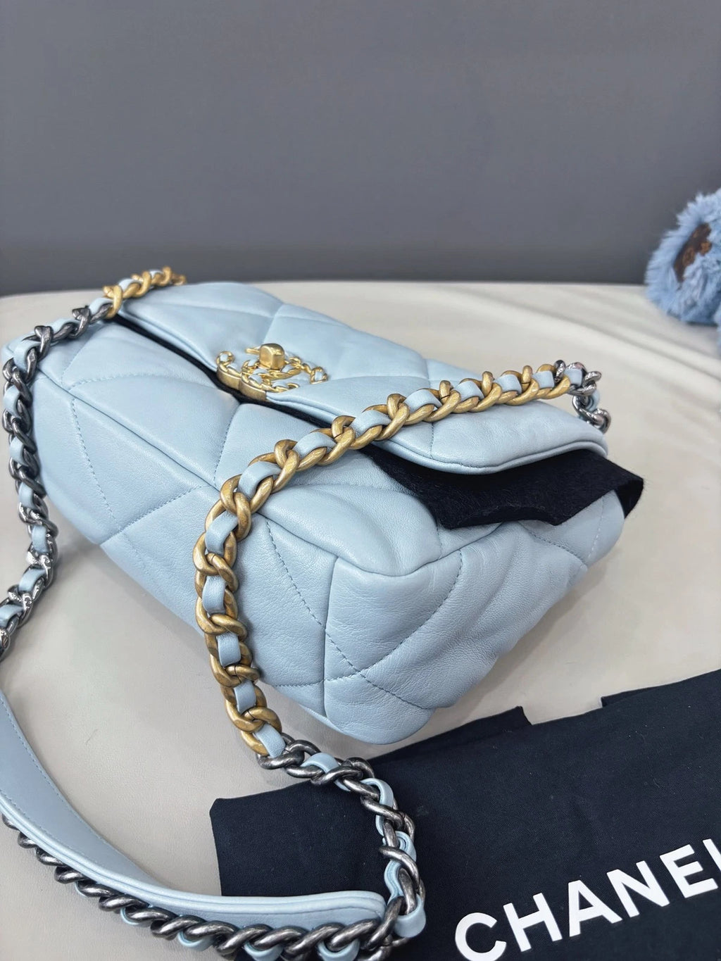 Chanel 19 Small Flap Bag Crossbody Handbag Light Blue Women Classic