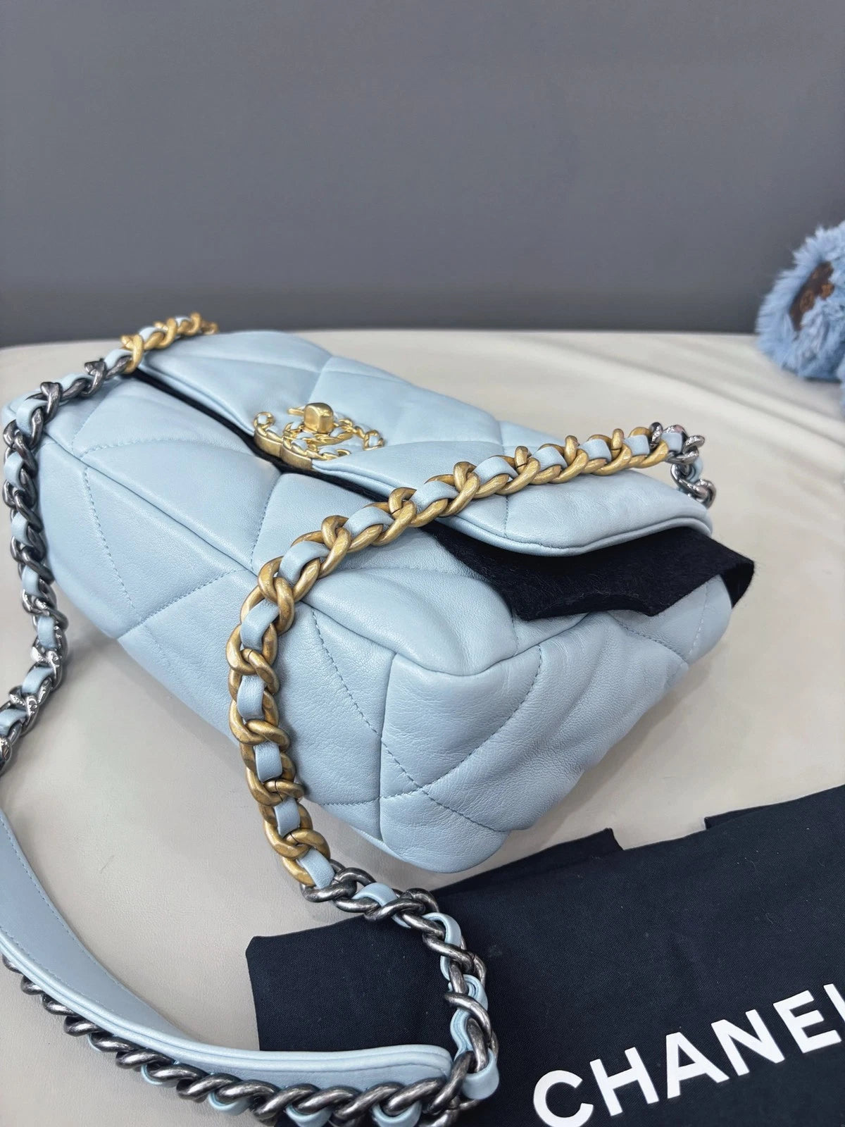 Chanel 19 Small Flap Bag Crossbody Handbag Light Blue Women Classic