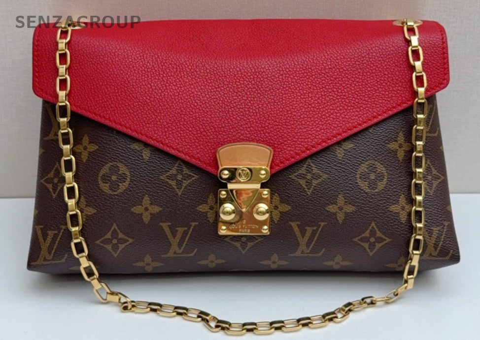 Louis Vuitton Monogram Chain Shoulder Bag Brown Red Gold Women Classic Designer