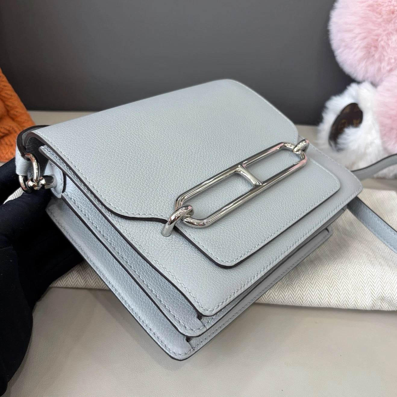 Hermes Roulis19 Evercolor Shoulder Crossbody Blue Silver Women Classic