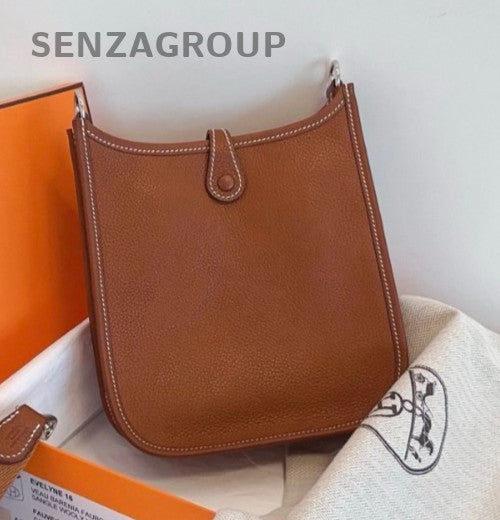 Hermes Evelyne Mini Bolsa de Ombro 2 Vias Transversal Marrom Prata Usada Feminina Clássica-