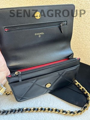 Chanel 19 WOC Black Gold Chain Shoulder Bag Classic Quilted Lambskin