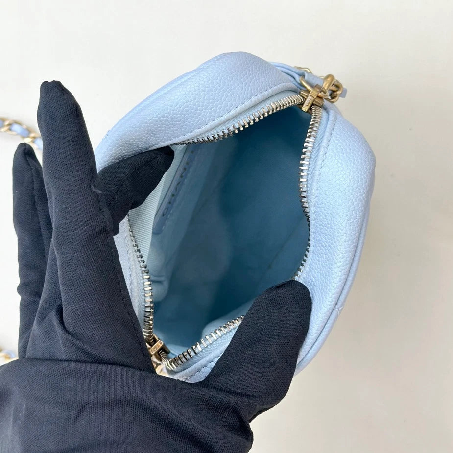 Chanel Calfskin Diamond Chain Crossbody Blue Gold Used Women Classic S