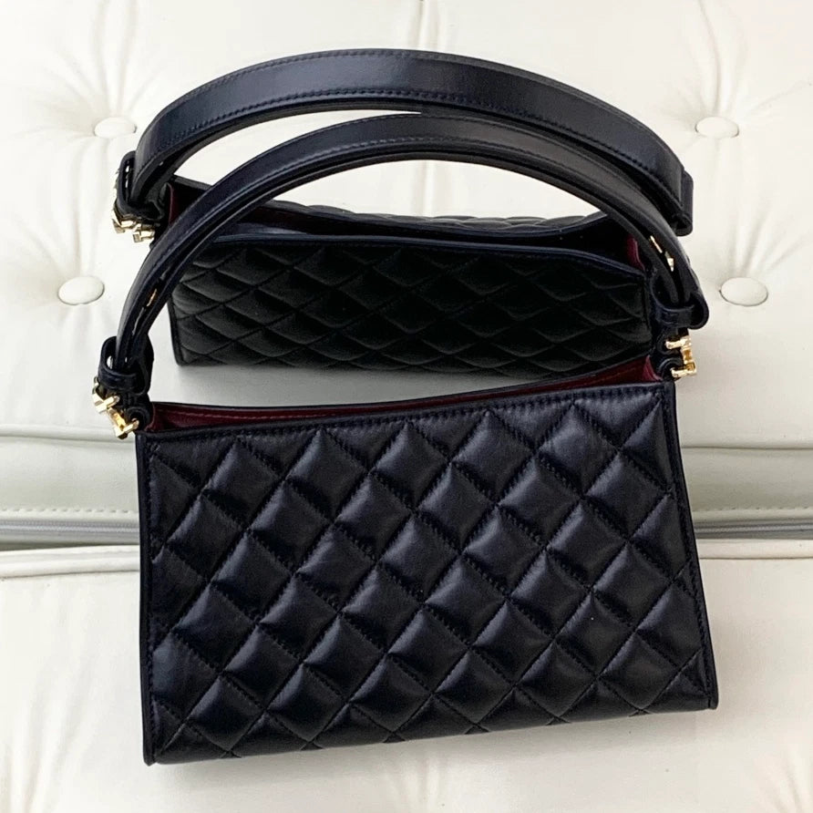 Chanel Hobo Lambskin Top Handle Shoulder Bag Black Gold Hardware Women S