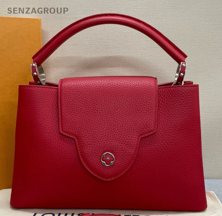 Louis Vuitton Capuchines MM Top Handle Bag Crossbody Red Silver Women Classic