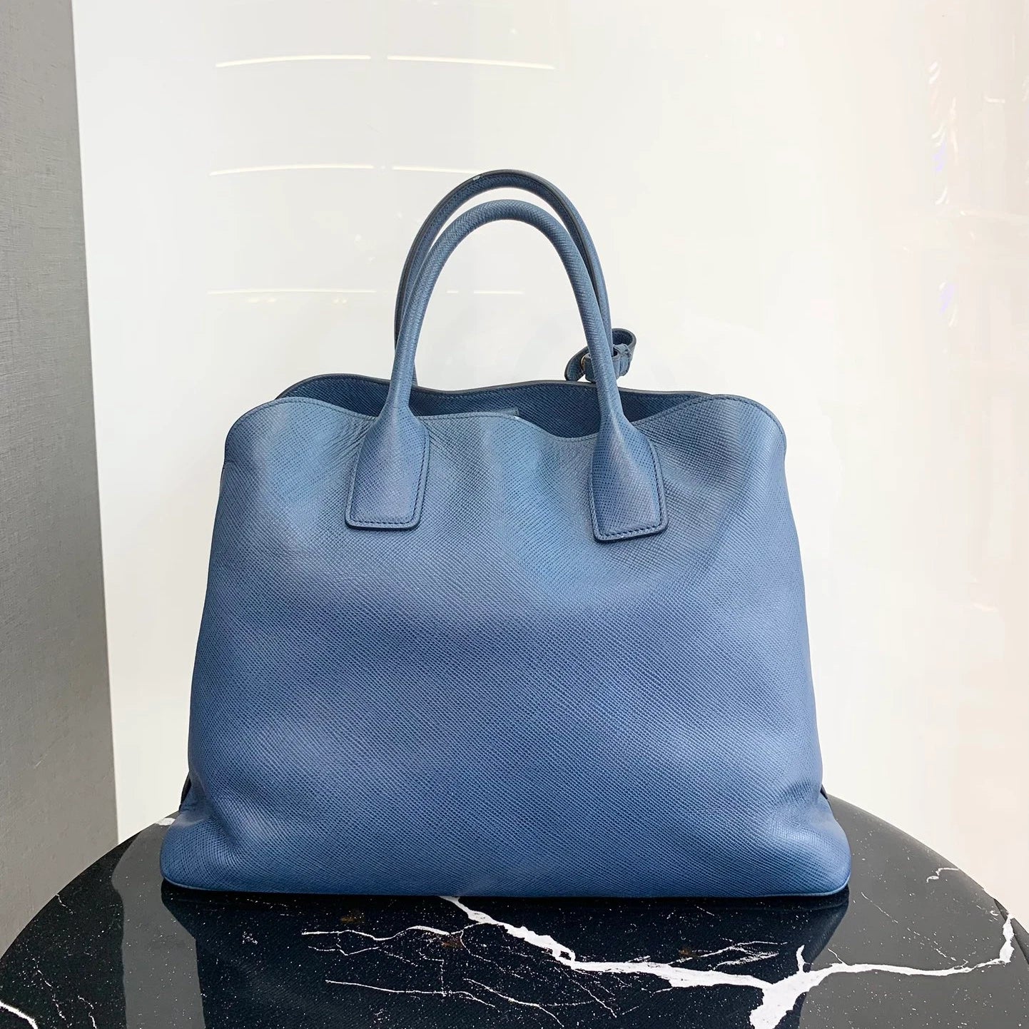 Prada Calfskin Tote Top Handle Bag Blue Gold Hardware Women S
