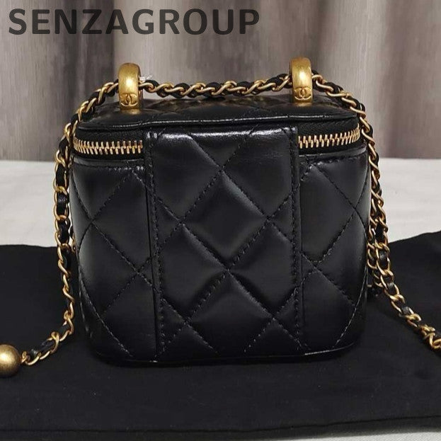 Chanel Black Gold Quilted Square Box Chain Crossbody Bag Classic Fashion
