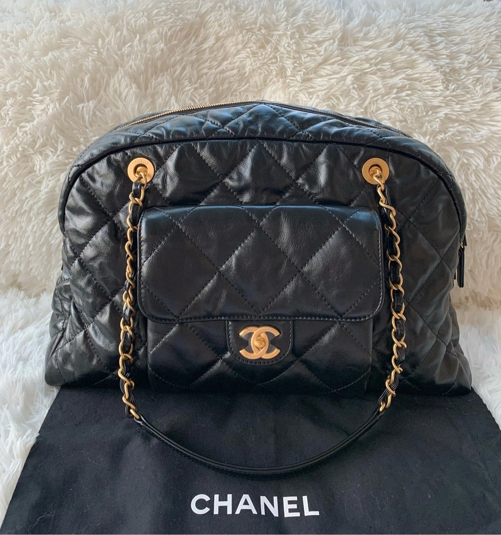 CHANEL Large Capacity Bowling Bag Waxed Leather For Women