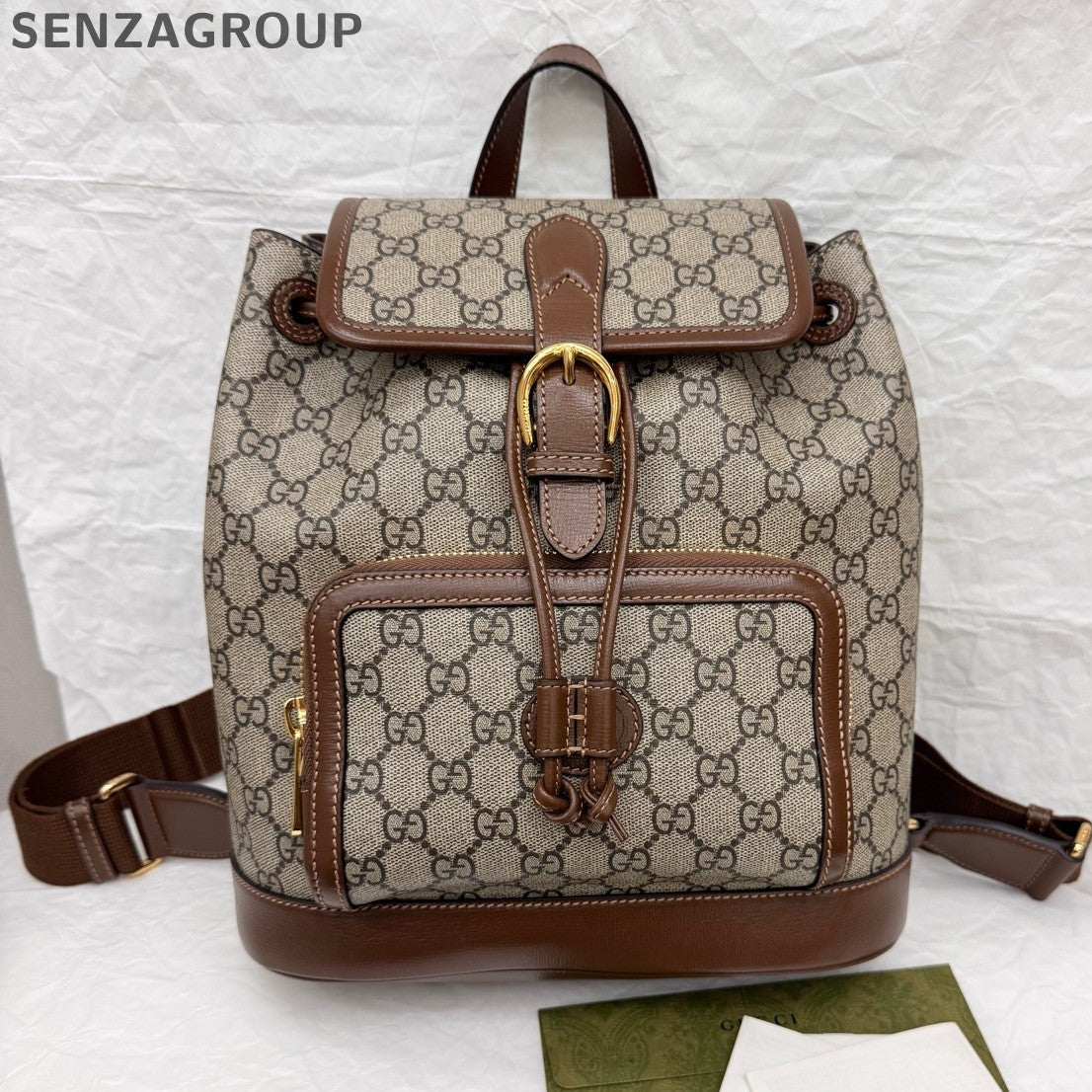 Gucci GG Supreme Backpack Brown Beige Retro Unisex Rucksack