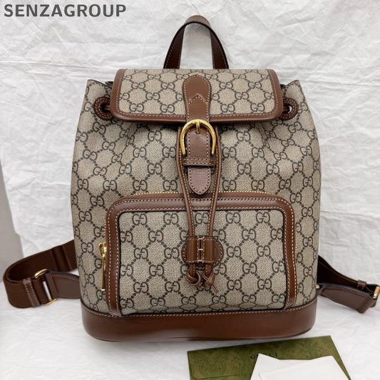 Gucci GG Supreme Backpack Brown Beige Retro Unisex Rucksack