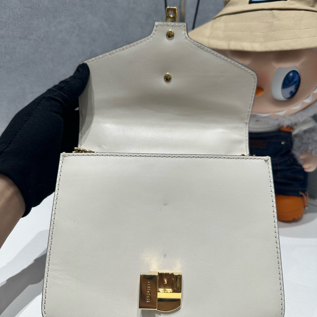 Gucci Sylvie Small Chain Shoulder Crossbody Bag White Gold Hardware