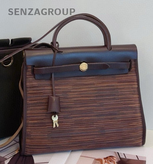 Hermes Herbag31 Vintage Lambskin Top Handle Bag Crossbody Brown Gold Women